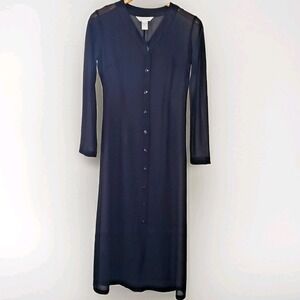 VTG Express Long Sheer Dress Sz 2 Fitted Black 90s Goth Fairy Grunge Alt Club